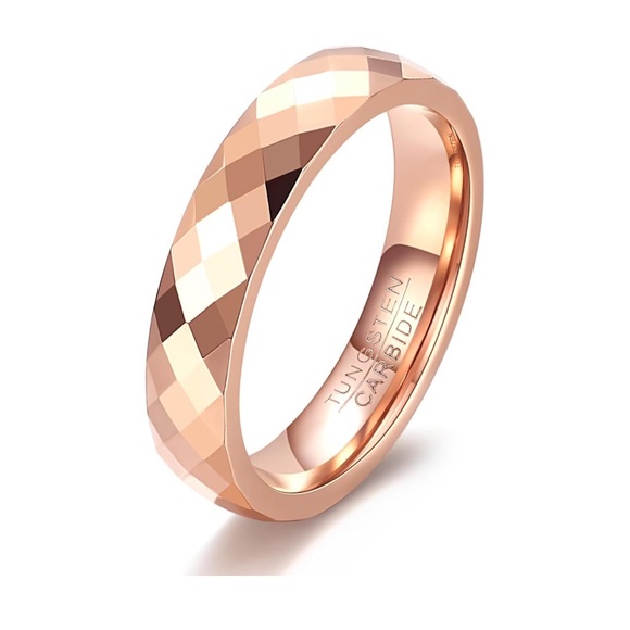 UNISEX - Rose Gold 6mm Tungsten Wedding Band ~ Mens Womens Faceted Bridal Ring - Picture 2 of 8